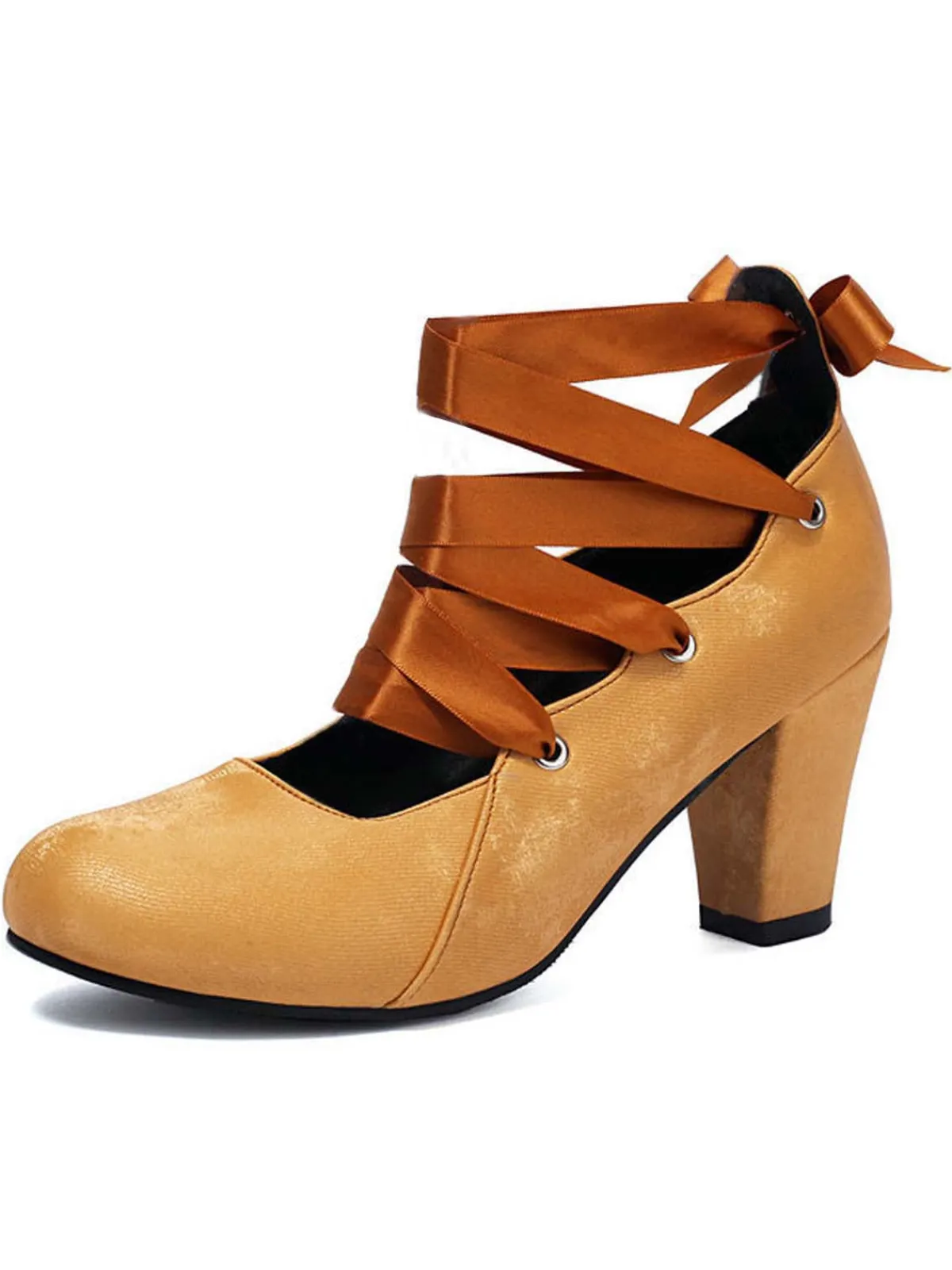 Discount Retro Stage Vintage Mary Jane Ribbon Wrap Up Chunky Heels