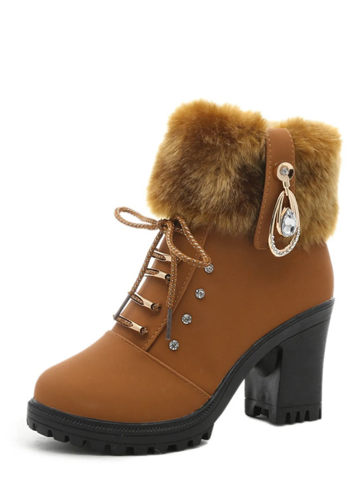 Best Retro Stage Vintage Nubuck Leather Plush Chunky Heel Boots