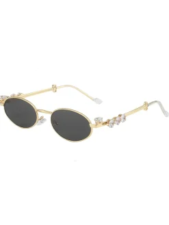 Clearance Retro Stage Vintage Oval Frame Diamond Sunglasses