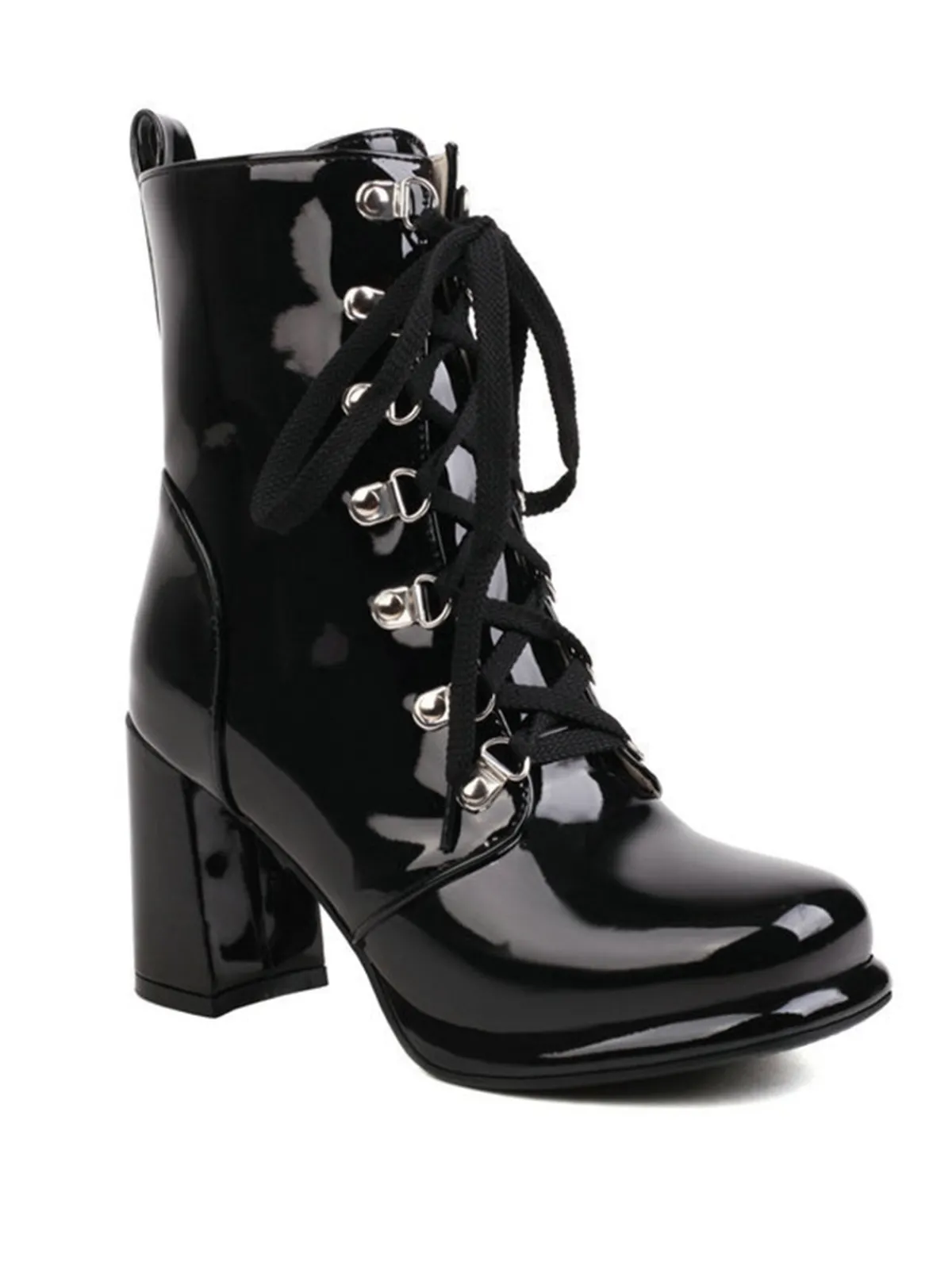 Best Retro Stage Vintage Patent Leather Lace-Up High Heel Boots