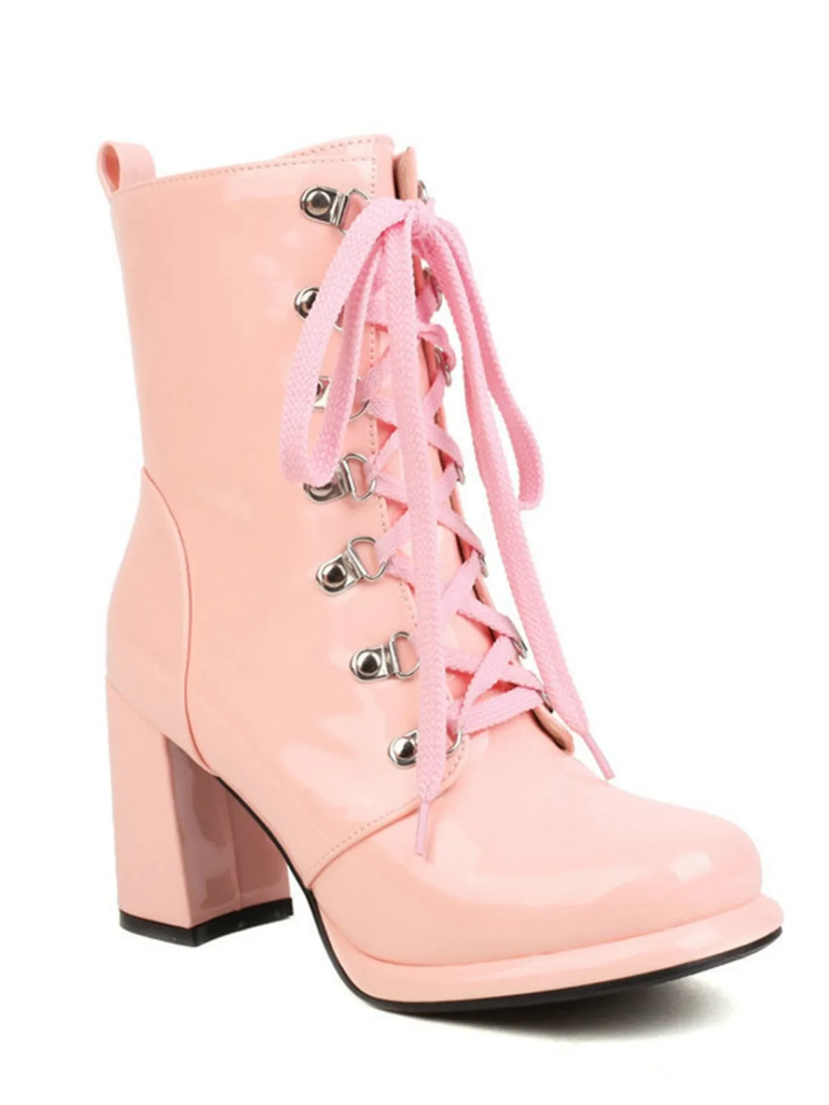 Best Retro Stage Vintage Patent Leather Lace-Up High Heel Boots