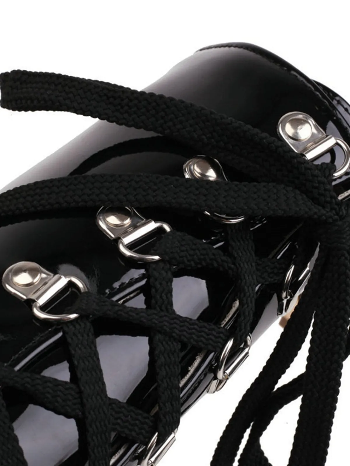 Best Retro Stage Vintage Patent Leather Lace-Up High Heel Boots