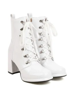 Best Retro Stage Vintage Patent Leather Lace-Up High Heel Boots