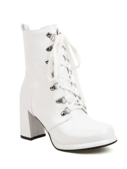 Best Retro Stage Vintage Patent Leather Lace-Up High Heel Boots