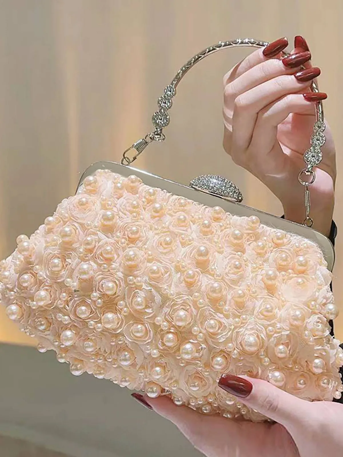 Clearance Retro Stage Vintage Pearl & 3D Flower Tote Bag