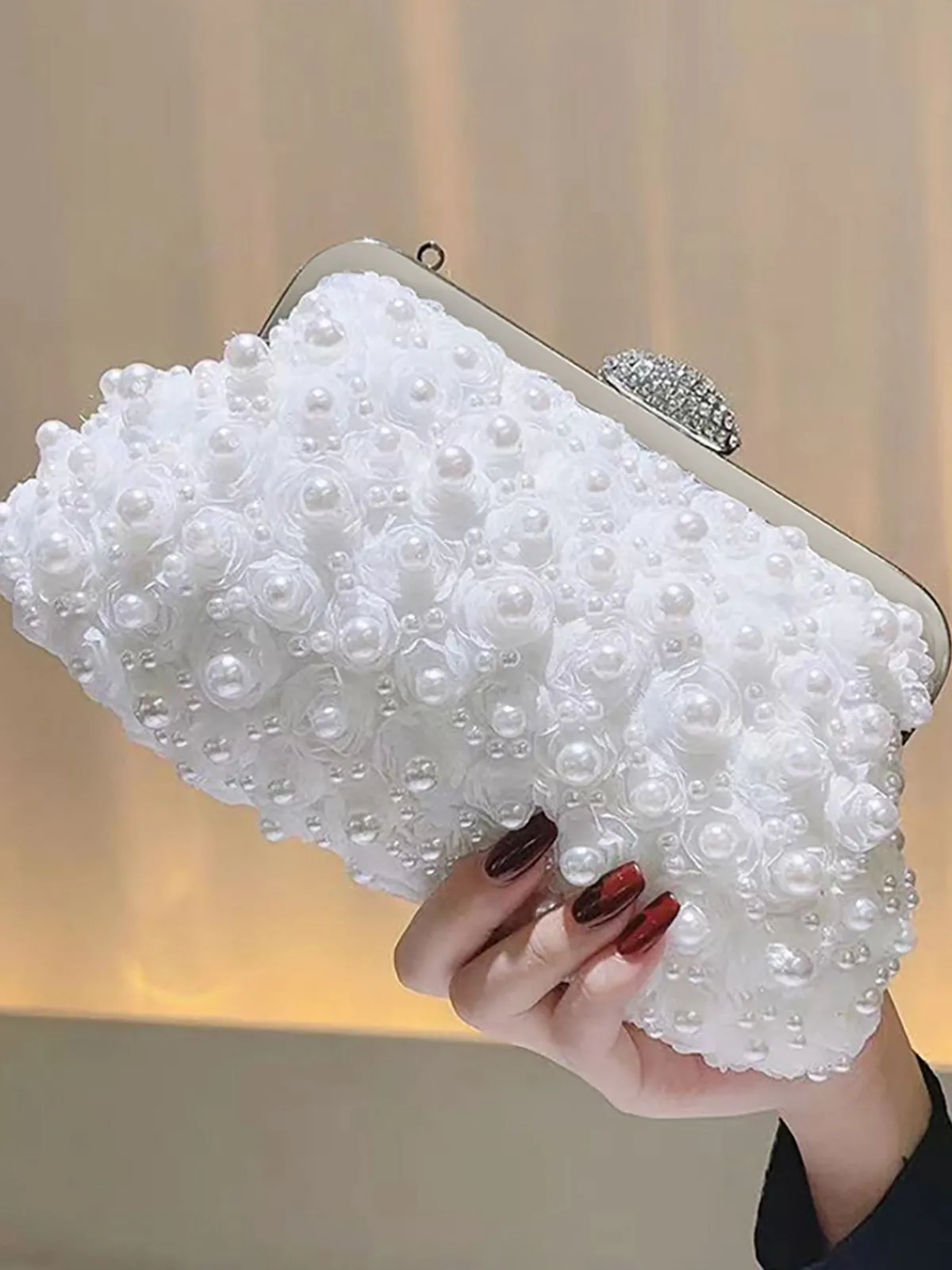 Clearance Retro Stage Vintage Pearl & 3D Flower Tote Bag