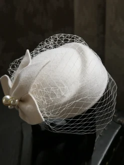 Fashion Retro Stage Vintage Pearl Decor Mesh Berets Woolen Hat