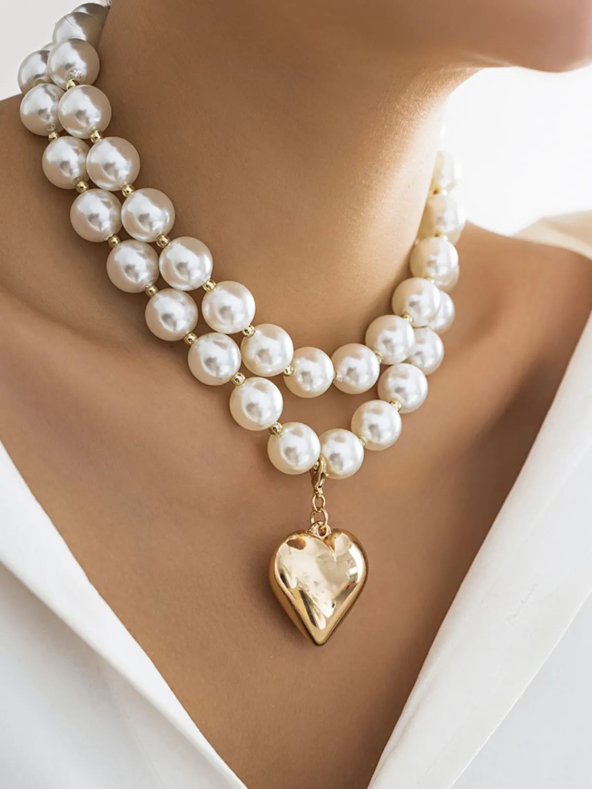 Sale Retro Stage Vintage Pearl Heart Pendant Necklace