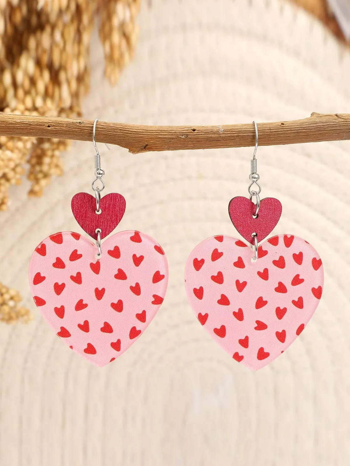 New Retro Stage Vintage Pink & Red Sweetheart Shape Earrings