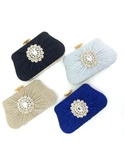 Online Retro Stage Vintage Pleated Crafted Rhinestone Bag
