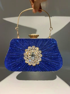 Online Retro Stage Vintage Pleated Crafted Rhinestone Bag