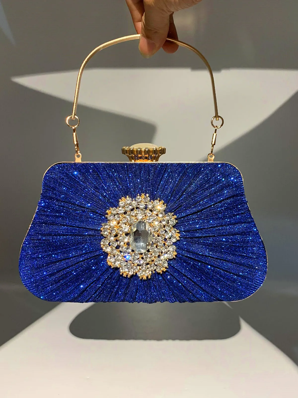 Online Retro Stage Vintage Pleated Crafted Rhinestone Bag
