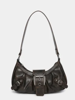 Online Retro Stage Vintage PU Leather Magnetic Closure Zipper Underarm Bag