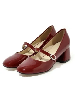 Hot Retro Stage Vintage PU Leather Square Toe High Heels