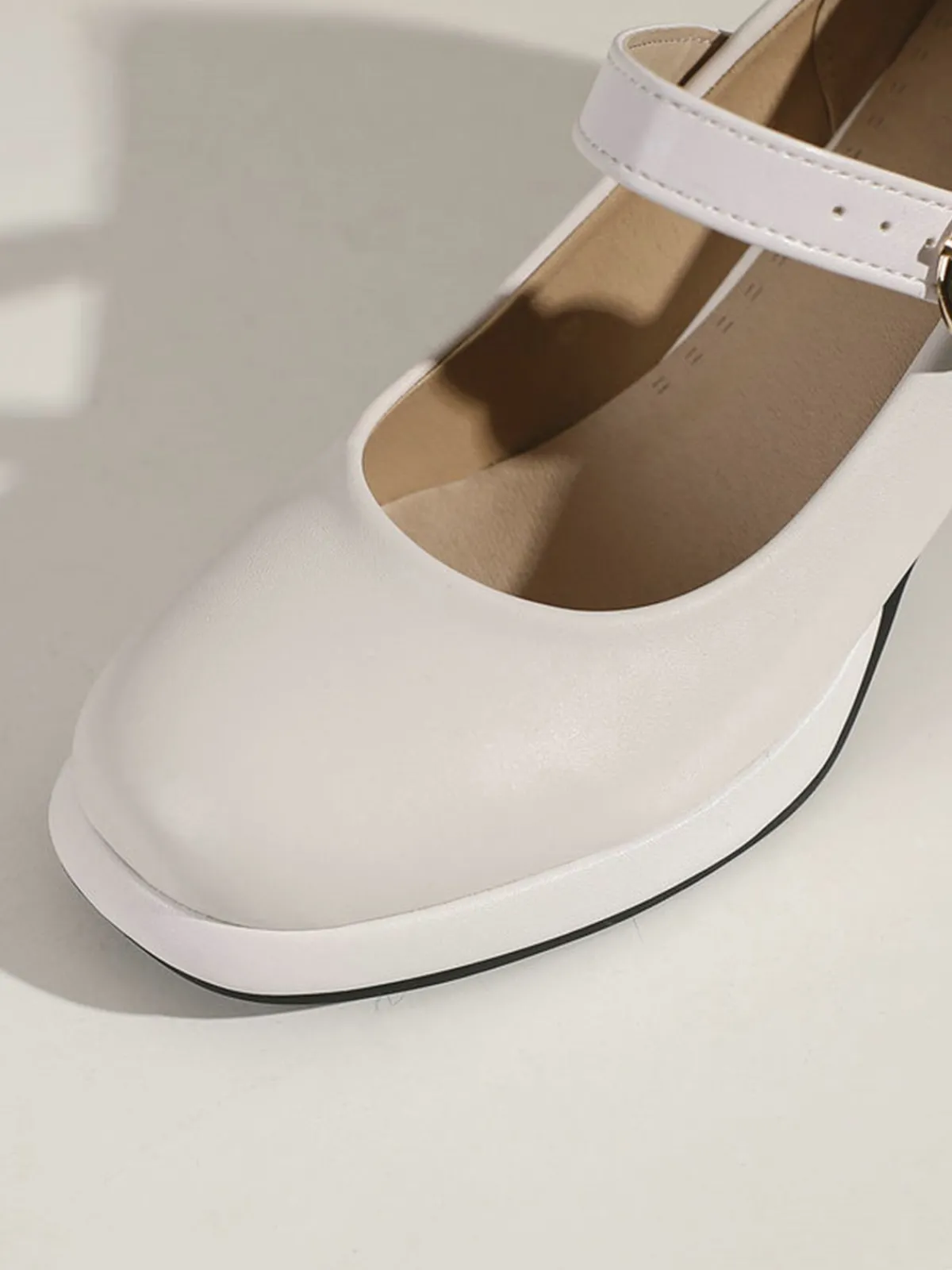 New Retro Stage Vintage PU Round Toe Mary Janes Chunky Heels