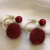 New Retro Stage Vintage Red Alloy Plush Stud Earrings