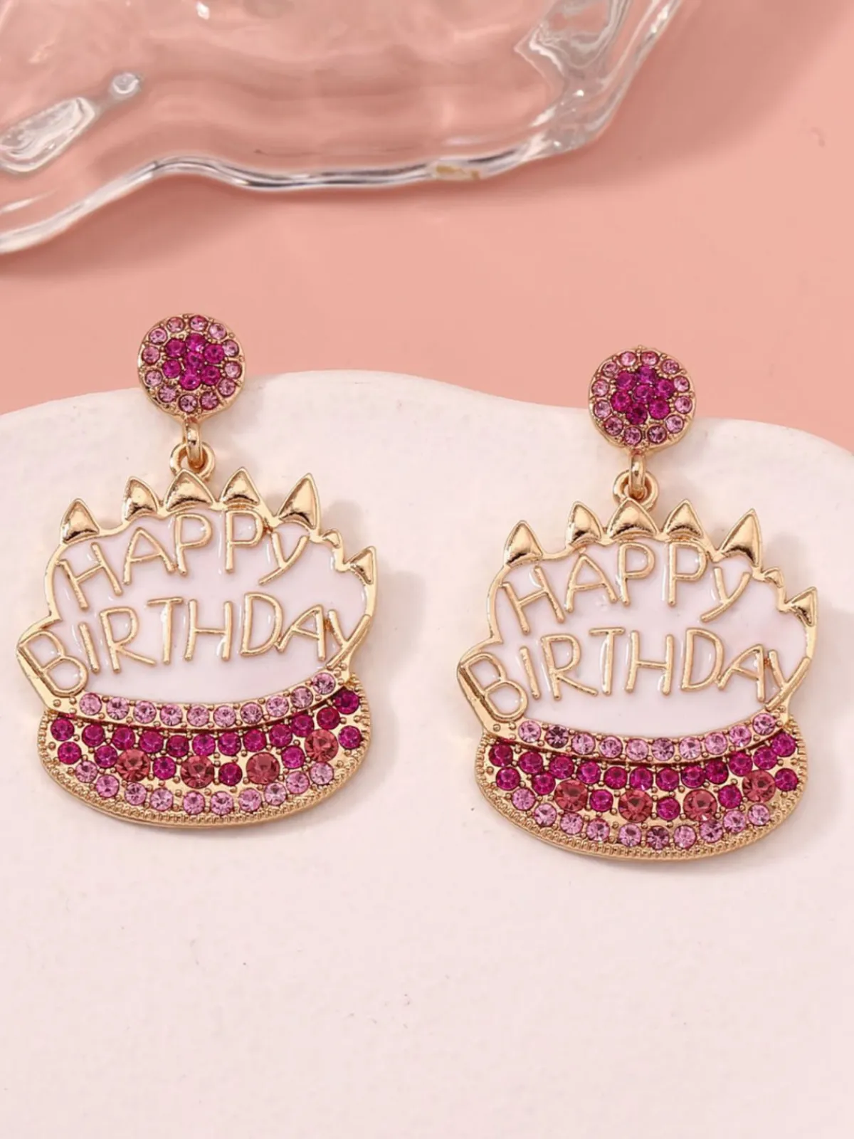 Best Retro Stage Vintage Rhinestone Birthday Cake Earrings