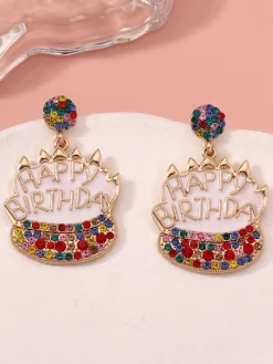 Best Retro Stage Vintage Rhinestone Birthday Cake Earrings