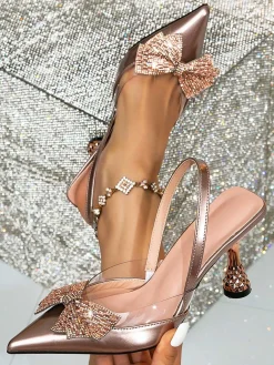 Discount Retro Stage Vintage Rhinestone Bow Slingback Heels