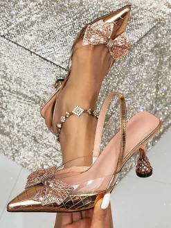 Discount Retro Stage Vintage Rhinestone Bow Slingback Heels