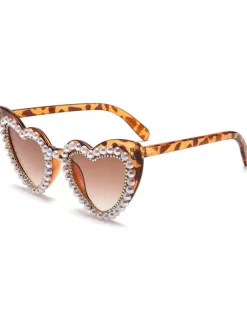 Hot Retro Stage Vintage Rhinestone Heart Frame Sunglasses