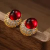 New Retro Stage Vintage Rhinestone Ruby Alloy Stud Earrings