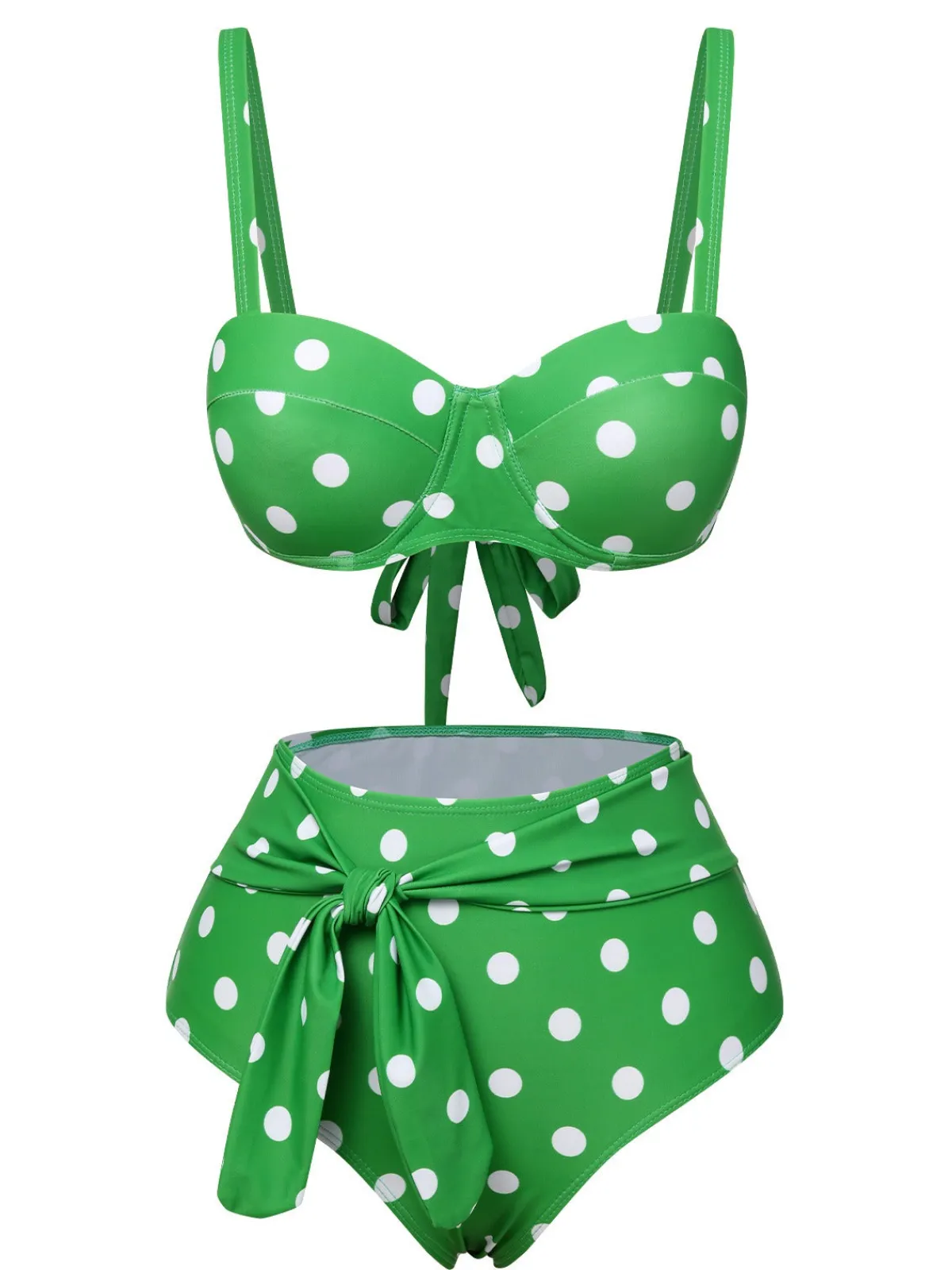 New Retro Stage Vintage 1950s Polka Dots Strap Swimsuit Green