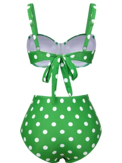New Retro Stage Vintage 1950s Polka Dots Strap Swimsuit Green