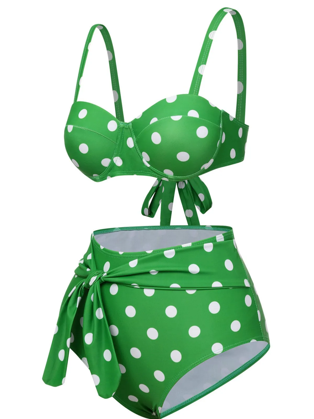 New Retro Stage Vintage 1950s Polka Dots Strap Swimsuit Green