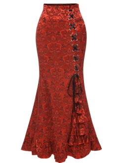 Clearance Retro Stage Vintage 1930s Punk Lace-Up Mermaid Skirt