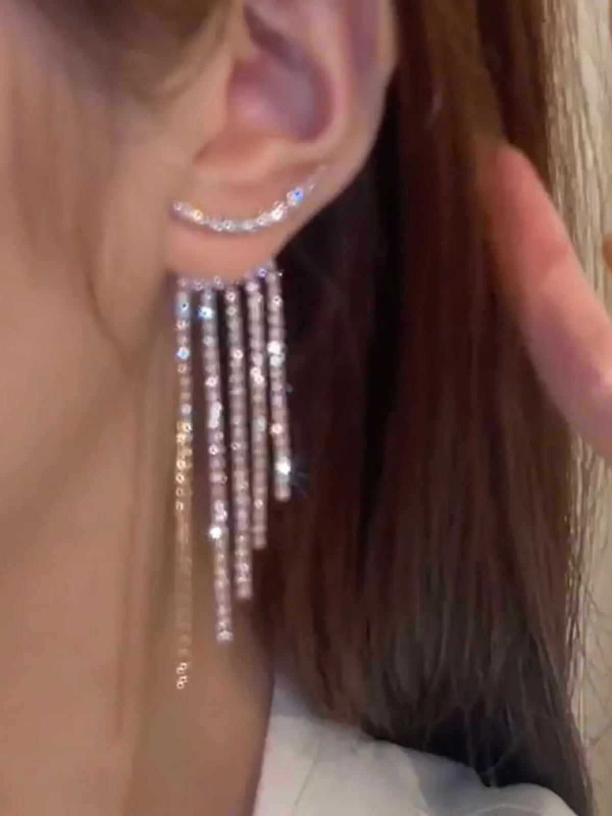 New Retro Stage Vintage Silver Tassel Rhinestone Earrings
