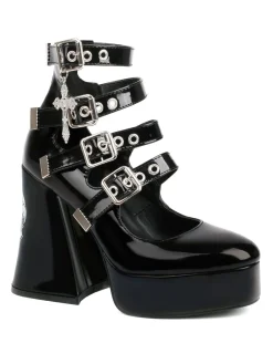 New Retro Stage Vintage Skull Steampunk Gothic High Heel Shoes Black