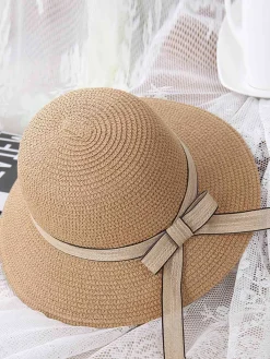 Discount Retro Stage Vintage Straw Dome Bow Beach Sun Hat
