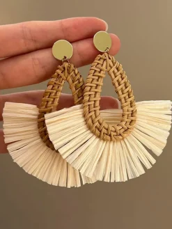 Discount Retro Stage Vintage Style Rattan Statement Earrings