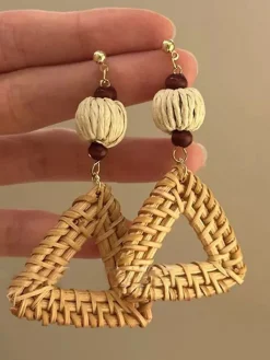 Discount Retro Stage Vintage Style Rattan Statement Earrings
