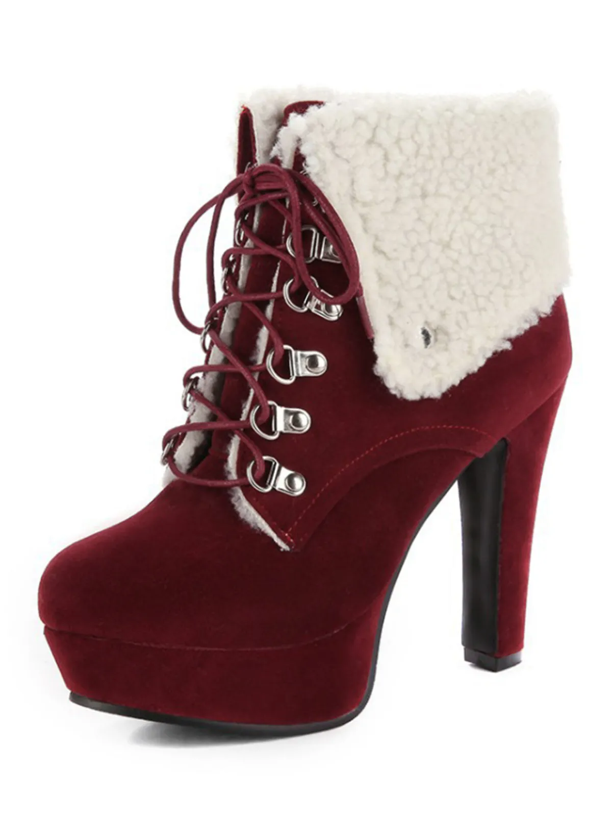 Best Retro Stage Vintage Suede Faux Fur High Heel Ankle Boots