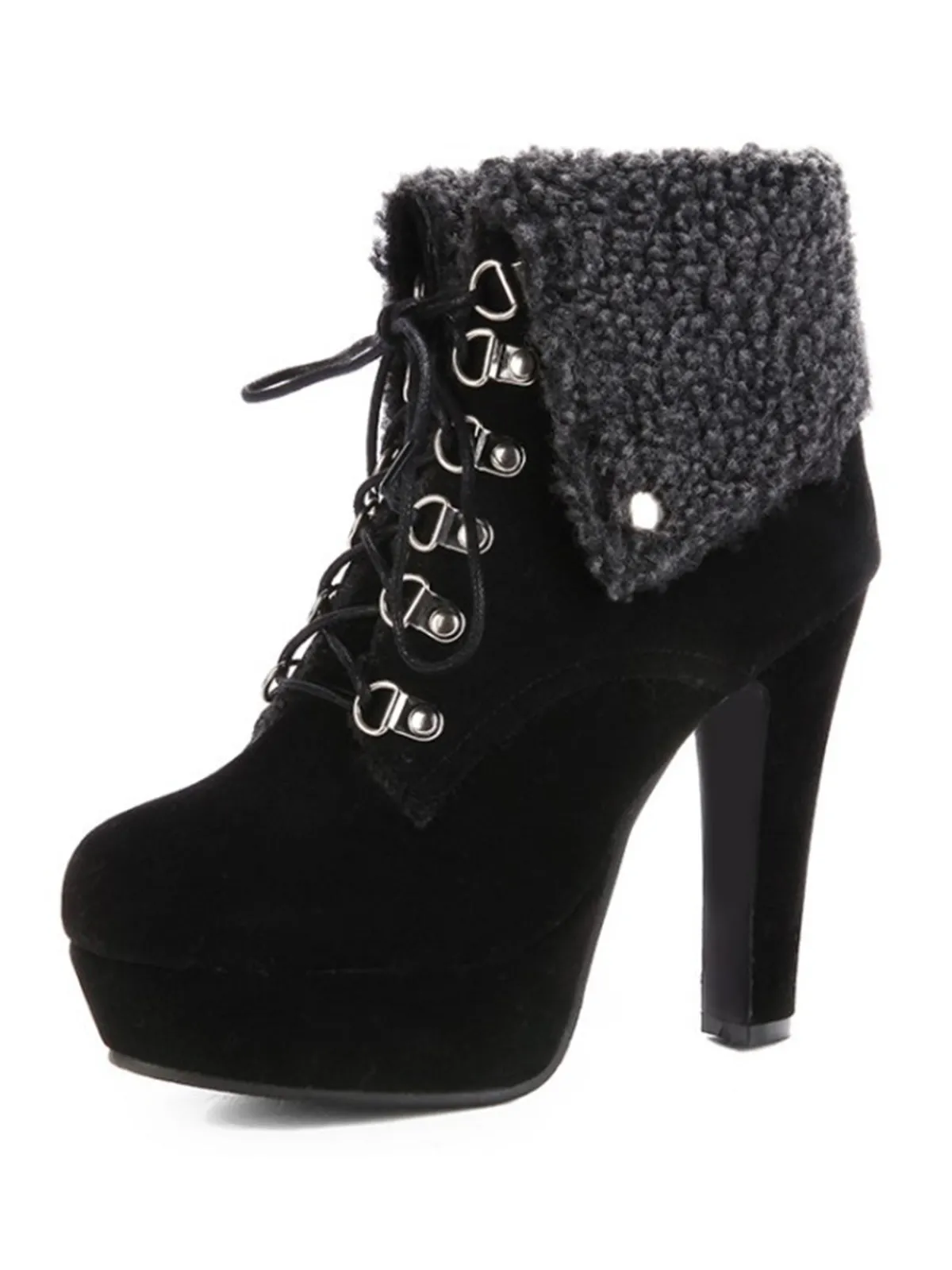 Best Retro Stage Vintage Suede Faux Fur High Heel Ankle Boots