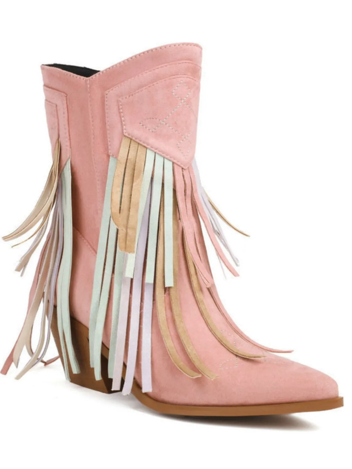 Hot Retro Stage Vintage Tassel Mid Heel Flannelette Boots