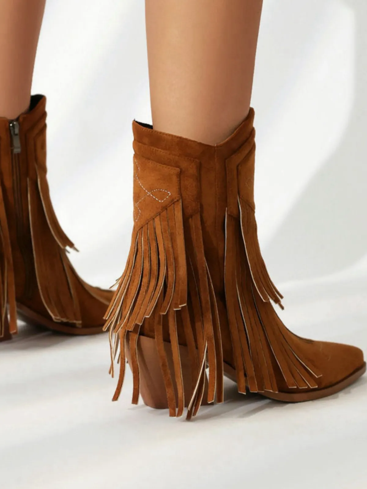 Hot Retro Stage Vintage Tassel Mid Heel Flannelette Boots