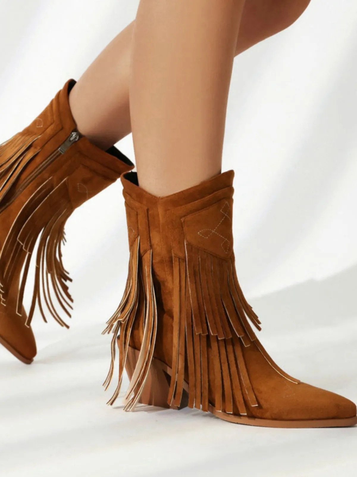 Hot Retro Stage Vintage Tassel Mid Heel Flannelette Boots
