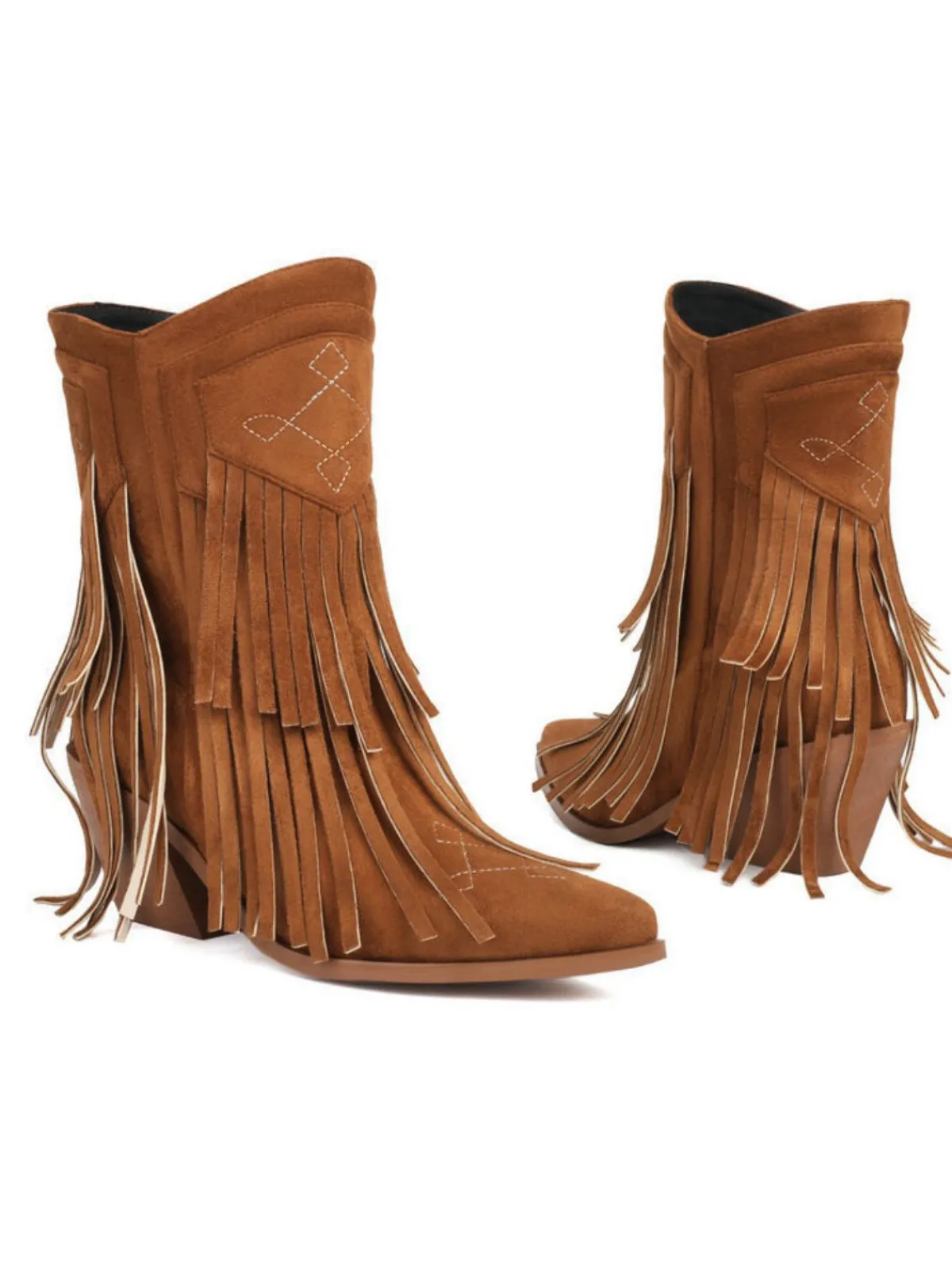 Hot Retro Stage Vintage Tassel Mid Heel Flannelette Boots