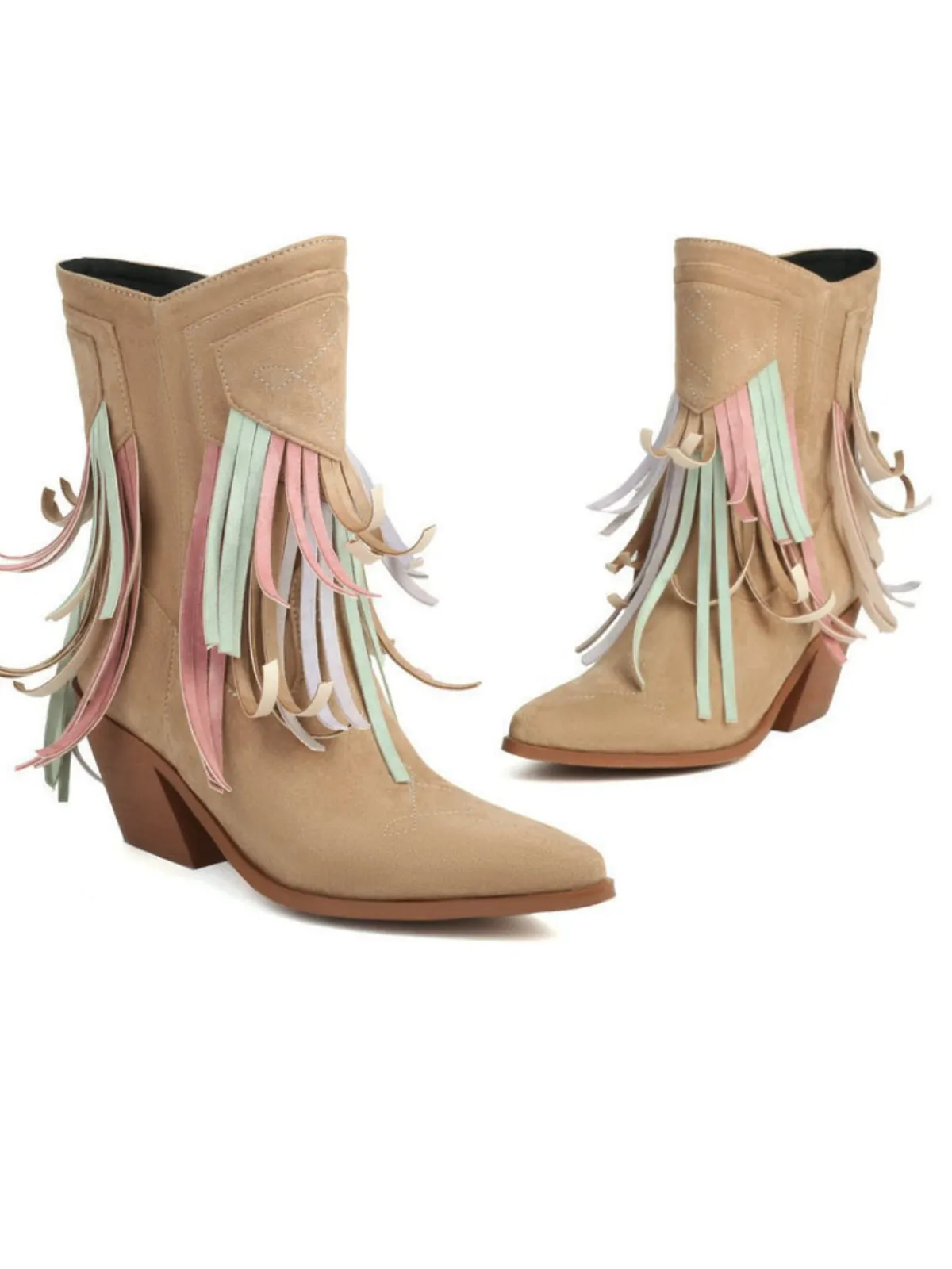 Hot Retro Stage Vintage Tassel Mid Heel Flannelette Boots