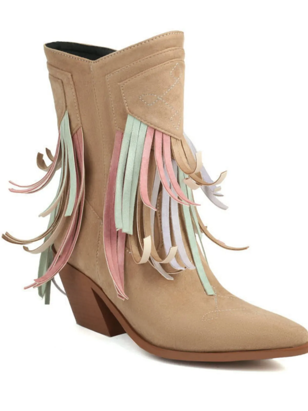 Hot Retro Stage Vintage Tassel Mid Heel Flannelette Boots