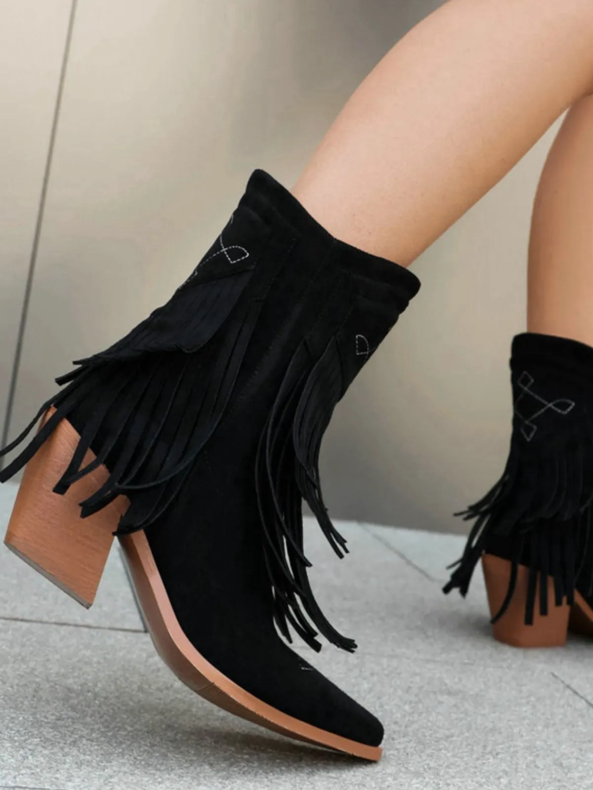 Hot Retro Stage Vintage Tassel Mid Heel Flannelette Boots
