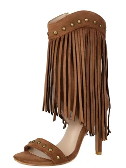 New Retro Stage Vintage Tassel Studded Stiletto Boots