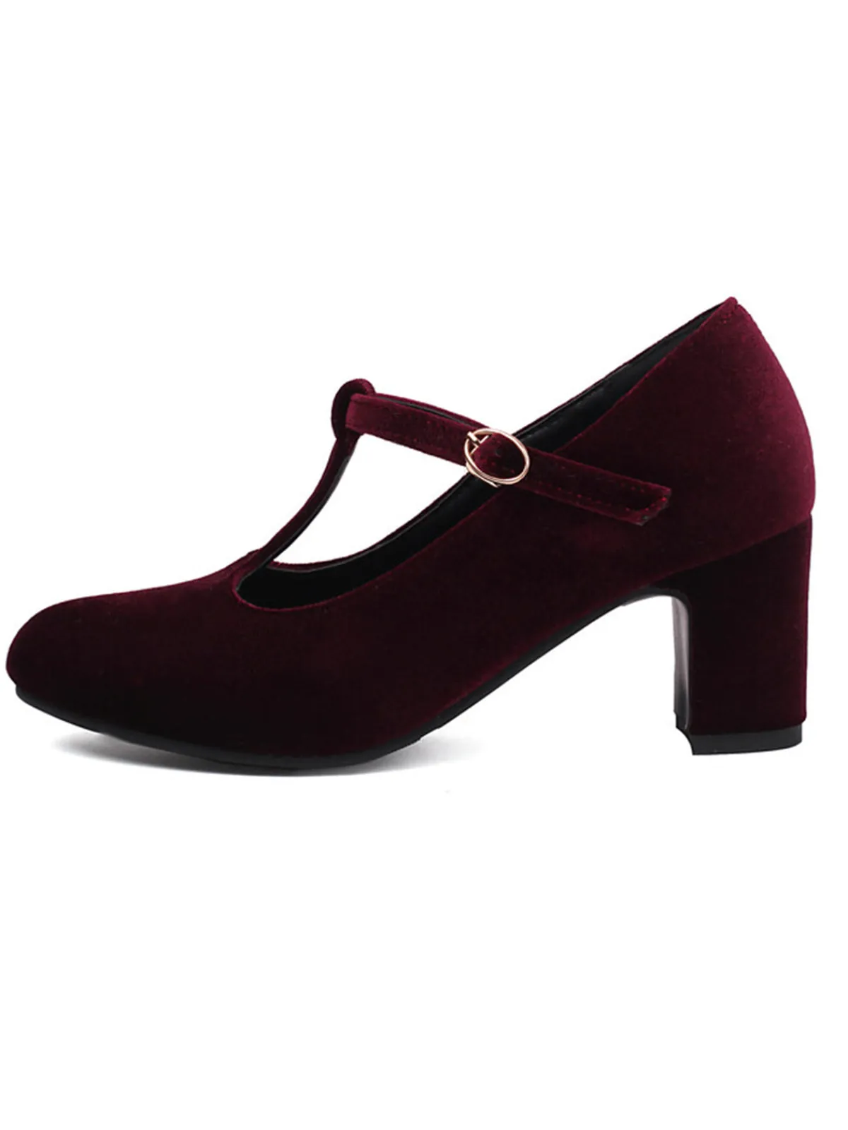 Hot Retro Stage Vintage Velvet T-Strap Chunky Heel Shoes