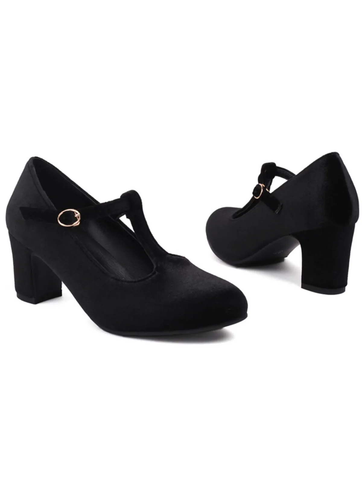 Hot Retro Stage Vintage Velvet T-Strap Chunky Heel Shoes