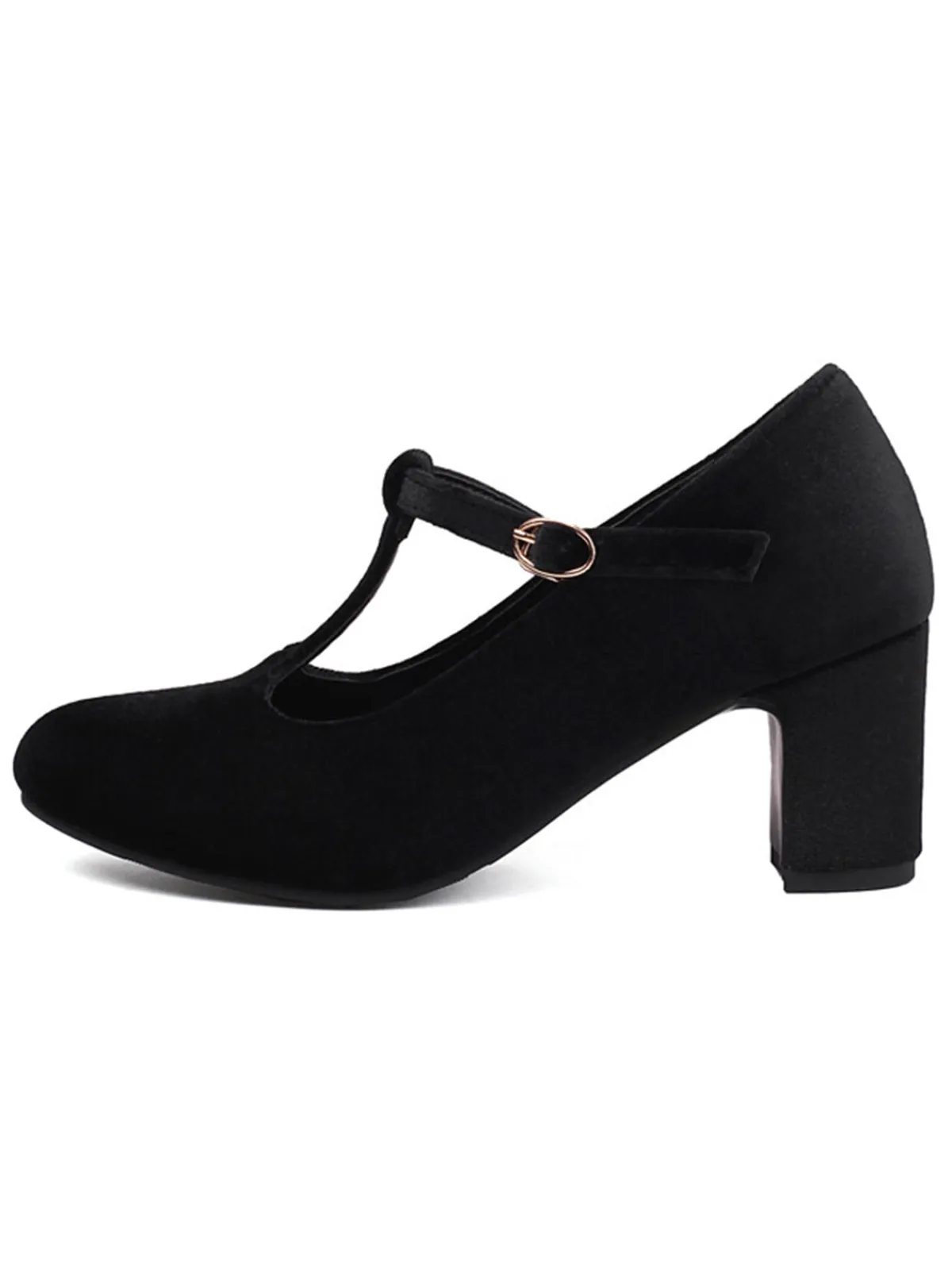 Hot Retro Stage Vintage Velvet T-Strap Chunky Heel Shoes