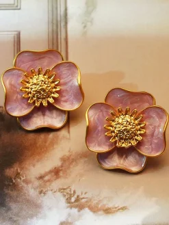 Outlet Retro Stage Vintage Violet Petal Alloy Earrings