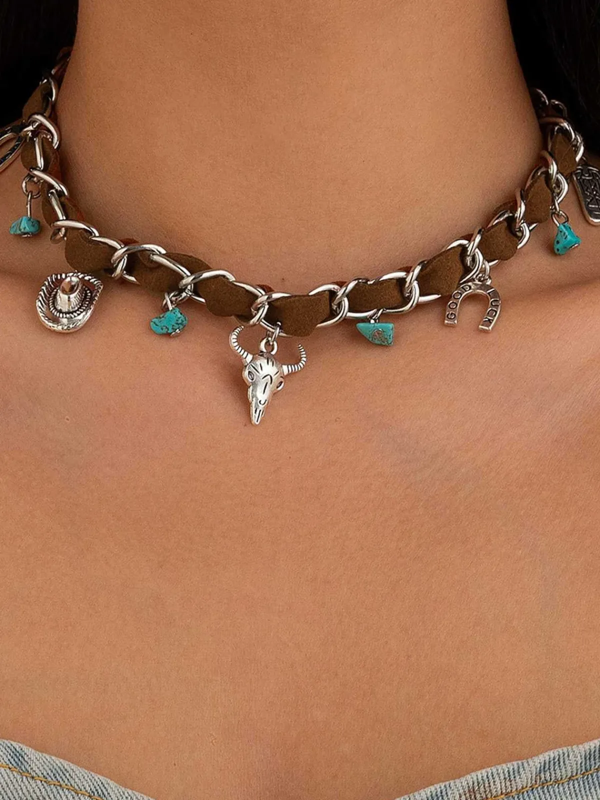 Hot Retro Stage Vintage Western Cowboy Turquoise Necklace